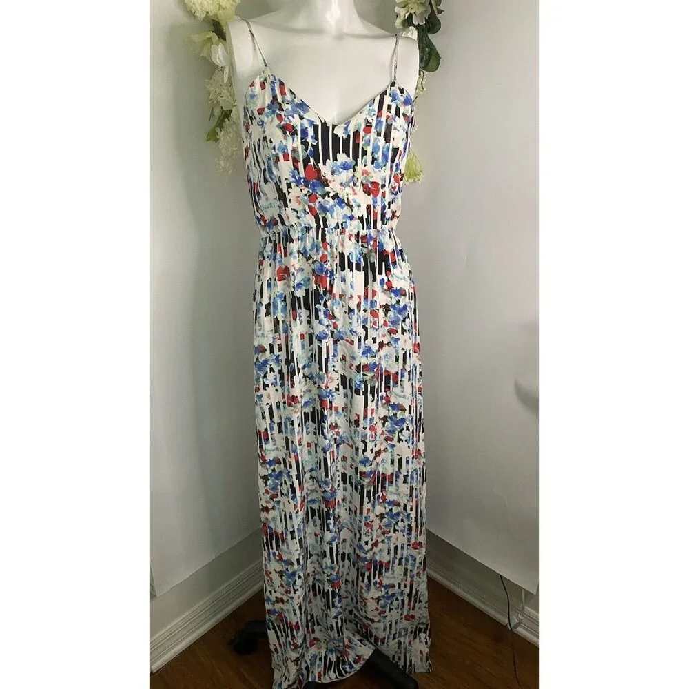 Parker Womens Silky Floral‎ Print Maxi Dress White Multi Size Extra Small EUC